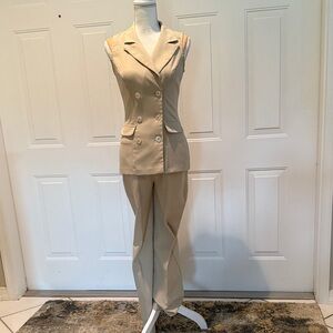 All That Jazz SZ 3/4 Sleeveless Double-Breasted Beige Trousers Set with S Tank.